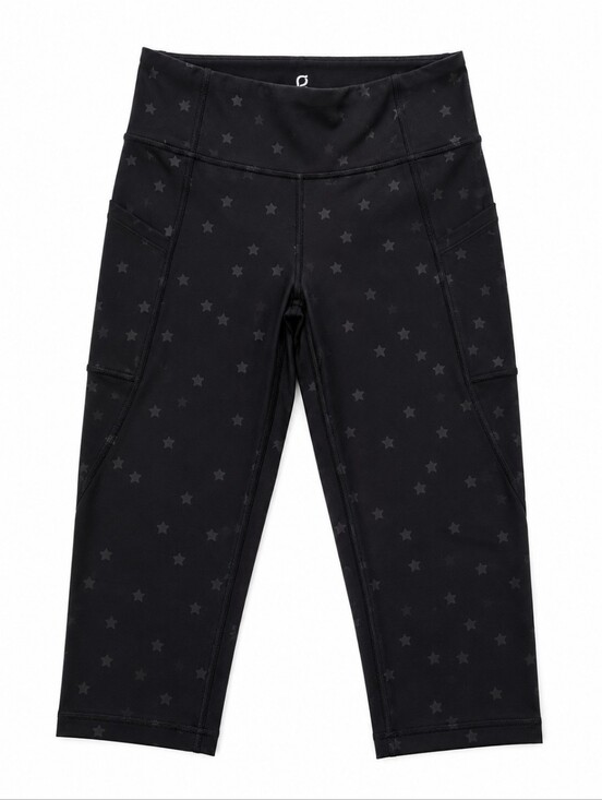 GAP Pants - GAP GapFit Blackout Capri Leggings Black Gray Star Print Side Pocket M Petite